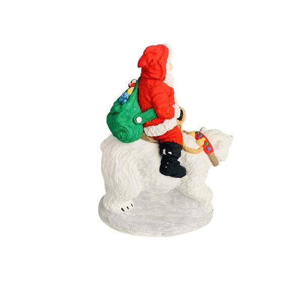 Santa Claus Riding Polar Bear Christmas Figurine Resin 7.5” Decorative Table Top - Picture 4 of 14
